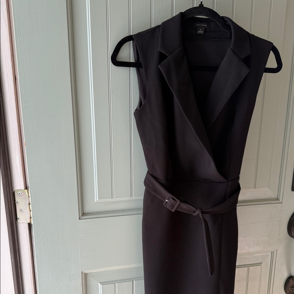 Sleeveless Black Belted Sheath Dress